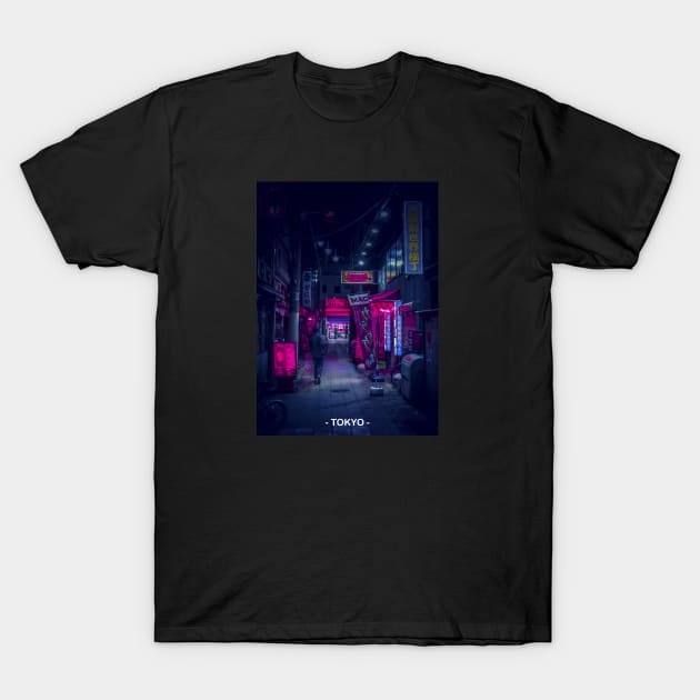 Tokyo Street Neon Synthwave T-Shirt by JeffDesign